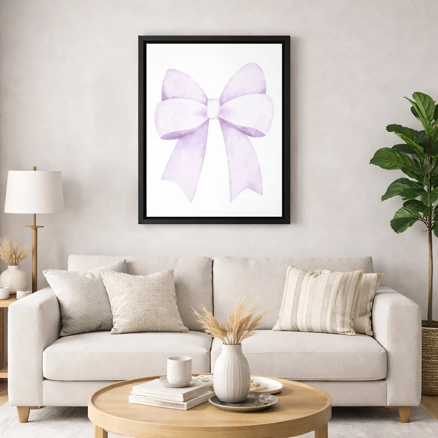 Lavender Bow Wall Art | Watercolor Ribbon Aesthetic Canvas Print | Premium Gallery-Wrapped Decor | Girly Bedroom or Nursery Gift