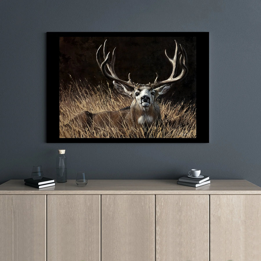 Mule Deer Canvas Wall Art | Large Antler Buck Wildlife Portrait | Premium Gallery Wrapped Decor | Nature Lover Gift for Hunting Lodge Cabin