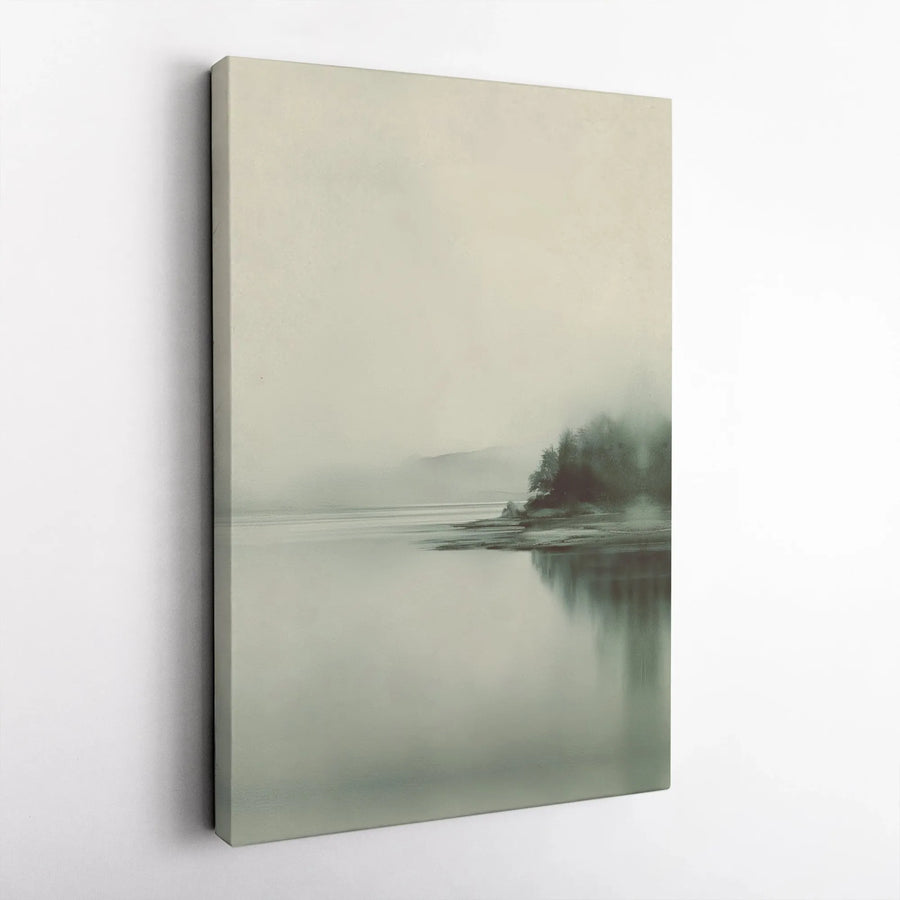 Foggy Lake Canvas Print | Minimalist Forest Landscape Wall Art | Gallery Wrapped Premium Quality | Serene Home Office Decor