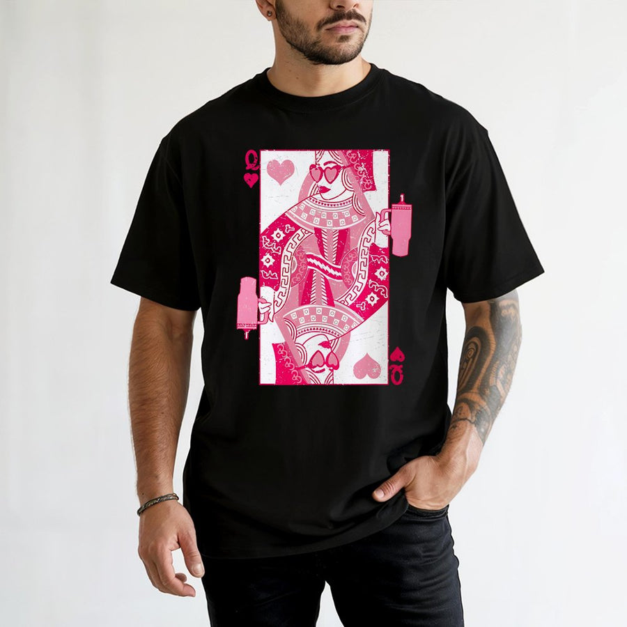 Queen of Hearts Playing Card T-Shirt | Pink Tumblr Aesthetic Graphic | 100% Premium Soft Cotton | Trendy Valentine's Day Gift for Her