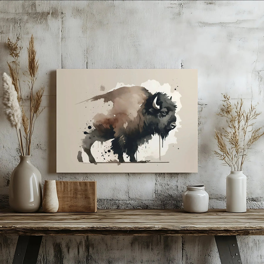 American Bison Canvas Print | Abstract Watercolor Wildlife Wall Art | Premium Gallery Wrapped Decor | Nature Lover Living Room Gift