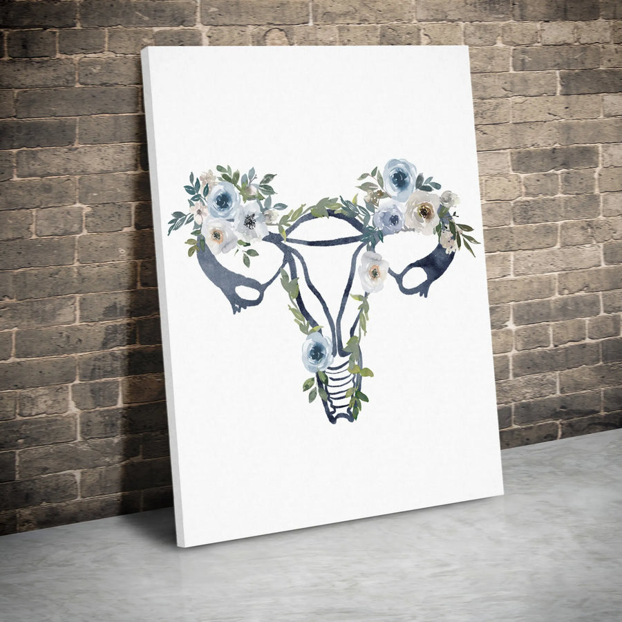 Floral Uterus Anatomy Canvas | Watercolor Botanical Female Reproductive Art | Premium Fade-Resistant Gallery Wrap | OBGYN Office or Feminine Home Decor Gift