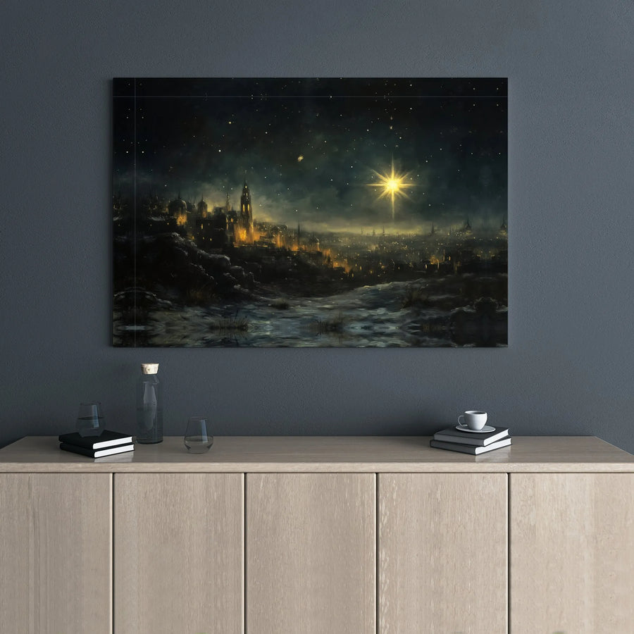 Star of Bethlehem Canvas Art | Nativity Night City Scene | Premium Gallery Wrap Wall Decor | Religious Christmas Home Gift