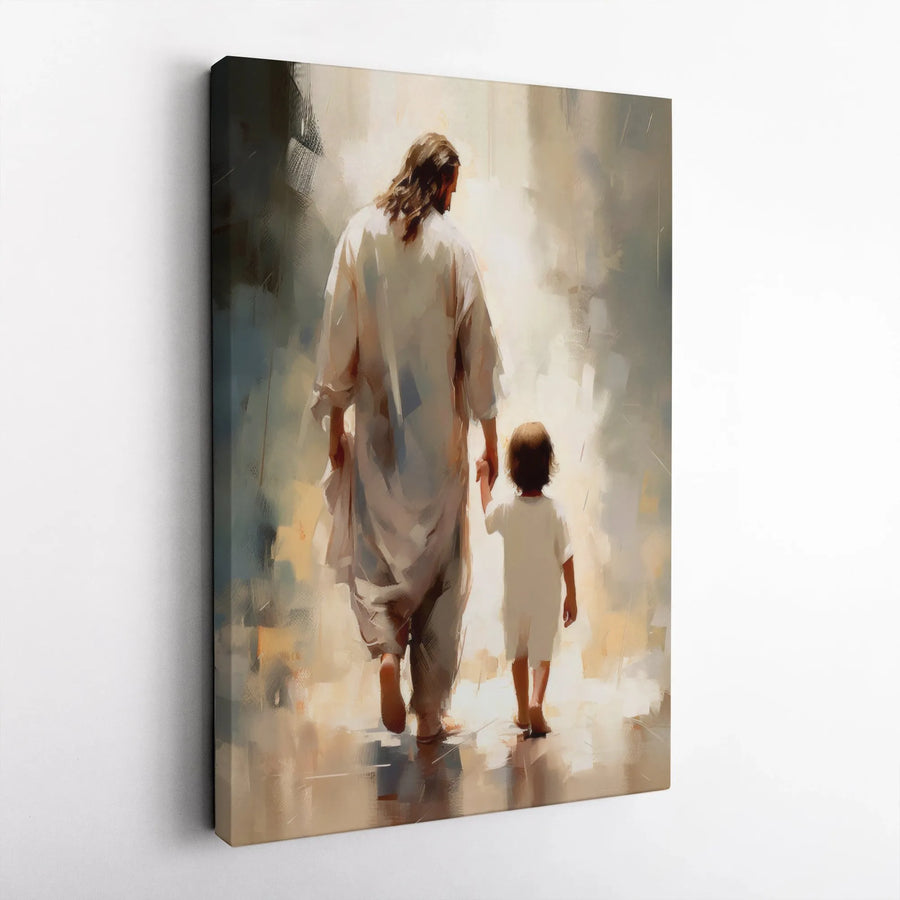 Jesus Walking With Child Canvas Art | Christian Wall Decor | Gallery Quality Premium Print | Faithful Gift for Nursery or Home
