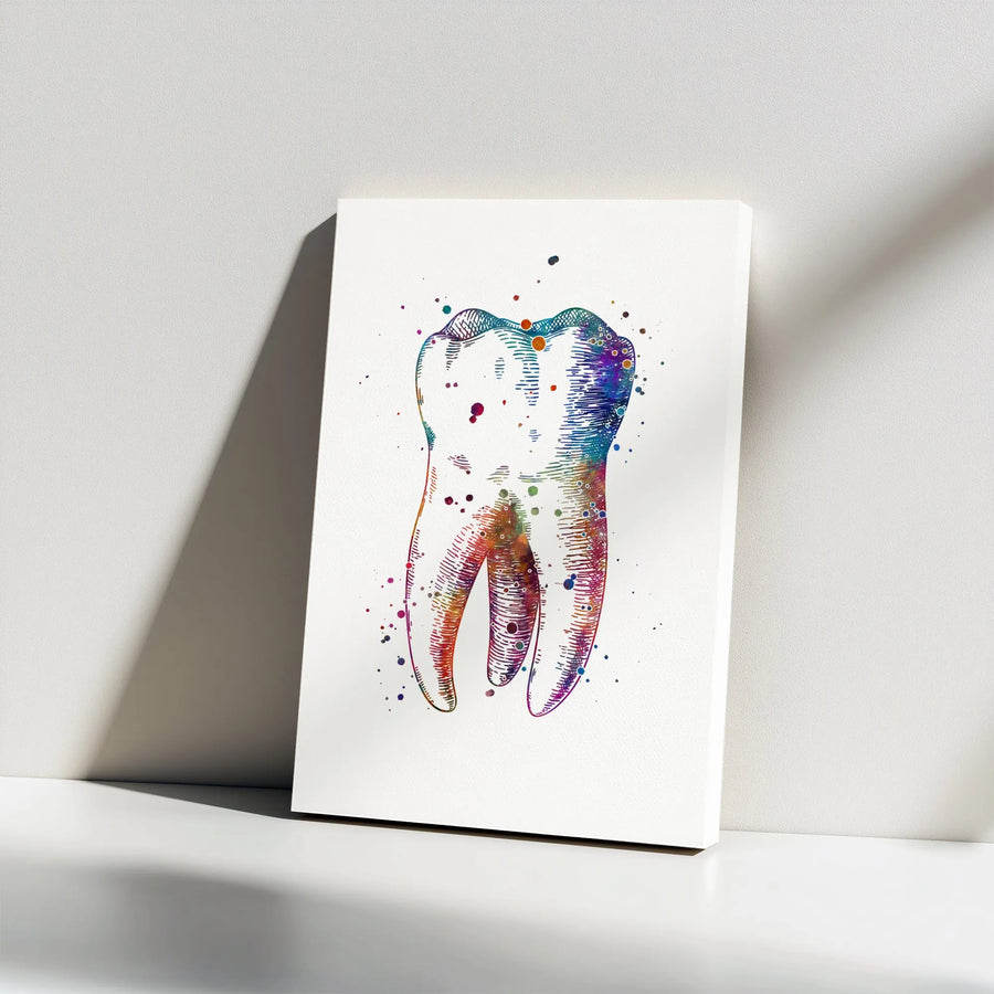 Anatomical Tooth Canvas Wall Art | Colorful Watercolor Illustration | Premium High-Resolution Print | Dentist Office Decor Gift