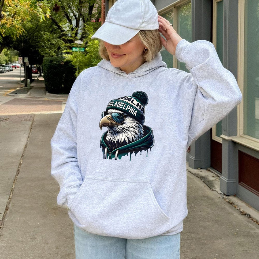 Black Graphic Hoodie, Philadelphia Eagle Inspired Cool Bird Design, Soft Cotton Blend, Comfortable Unisex Fit