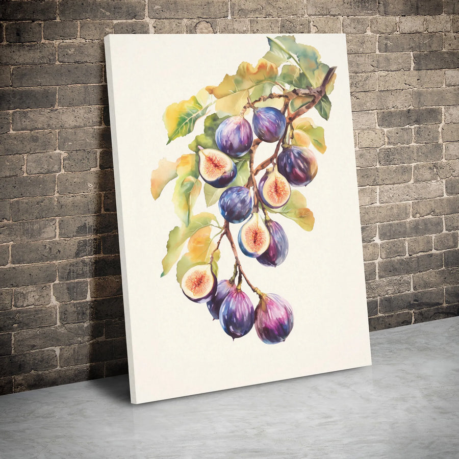 Fig Branch Watercolor Canvas Art | Botanical Kitchen Wall Decor | Premium Gallery Wrap Print | Nature Inspired Gift for Home