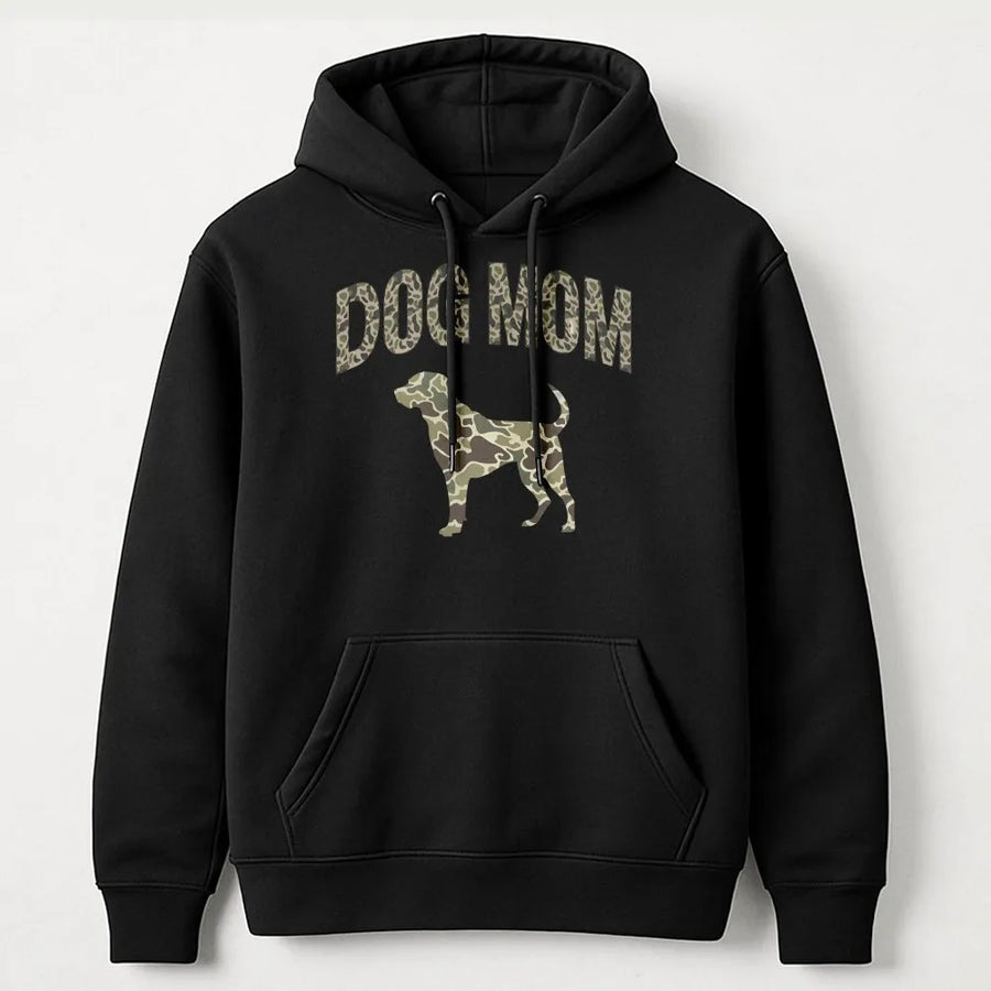 Dog Mom Camo Hoodie | Trendy Animal Print Graphic Design | Premium Cotton-Blend Fleece | Perfect Gift for Dog Lovers & Pet Owners