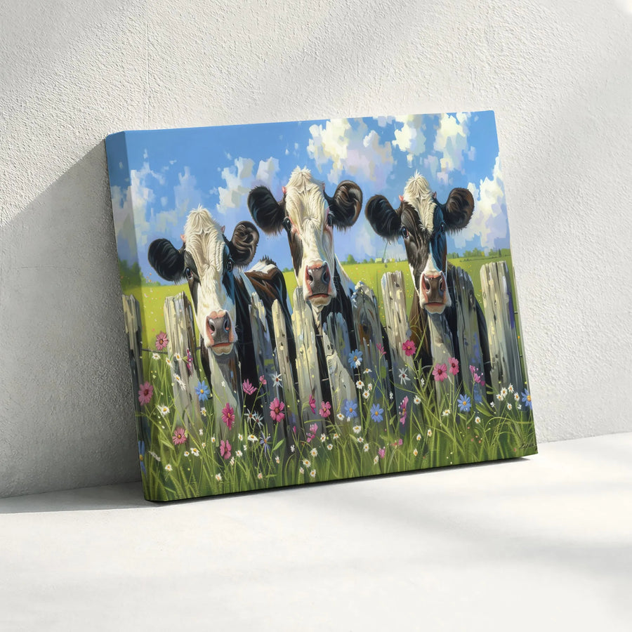 Three Cows Canvas Wall Art | Farmhouse Animal Portrait | Premium Fade-Resistant Gallery Wrap | Rustic Country Home Decor Gift