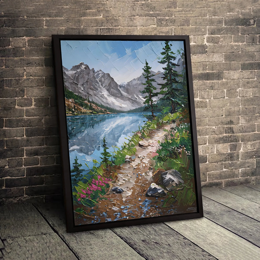Mountain Lake Landscape Canvas Art | Impasto Pine Forest Nature Print | Gallery-Quality 1.25 Inch Thick Wall Decor | Gift for Nature Lovers