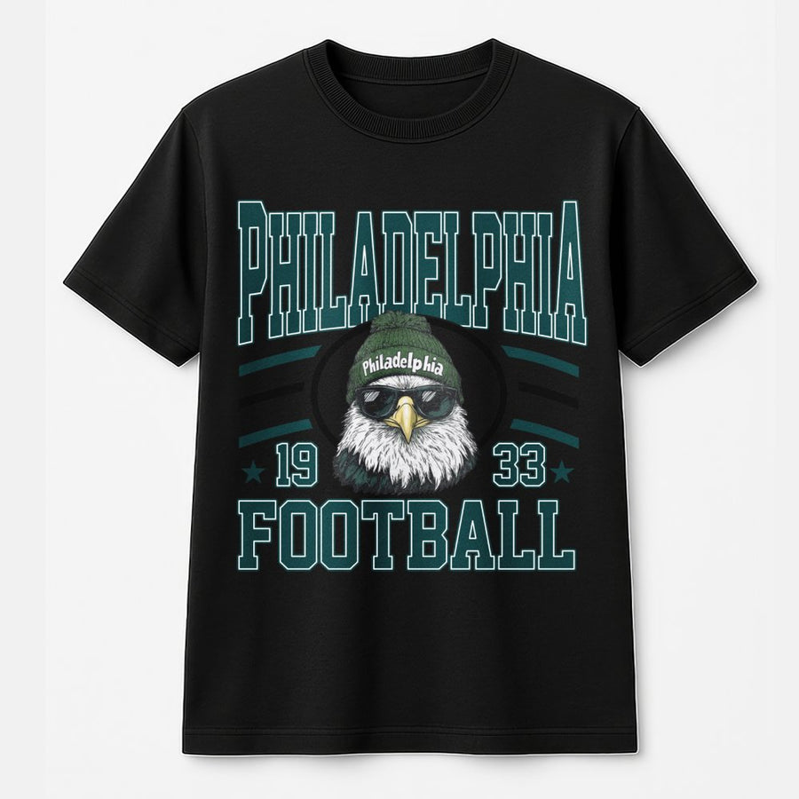 Philadelphia 1933 Football With Bald Eagle Mascot In Beanie And Sunglasses T-Shirt