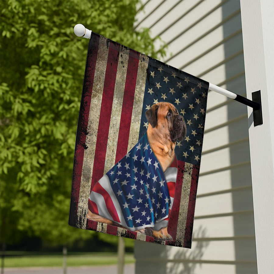 Patriotic Bullmastiff Garden Flag | Rustic American Flag Dog Design | Weather-Resistant Polyester | House Banner Gift for Dog Lovers