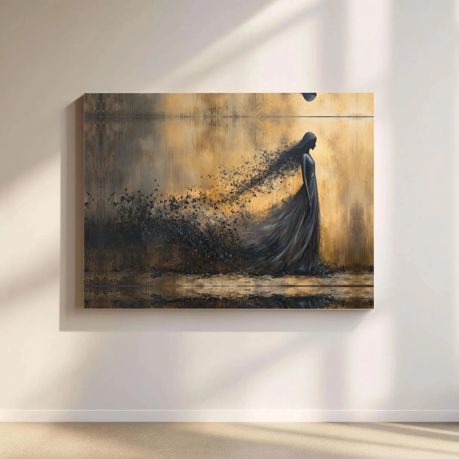 Abstract Woman Canvas Wall Art | Silhouette Dissolving Into Birds | Premium Gallery Wrap Print | Elegant Home Decor Gift For Her
