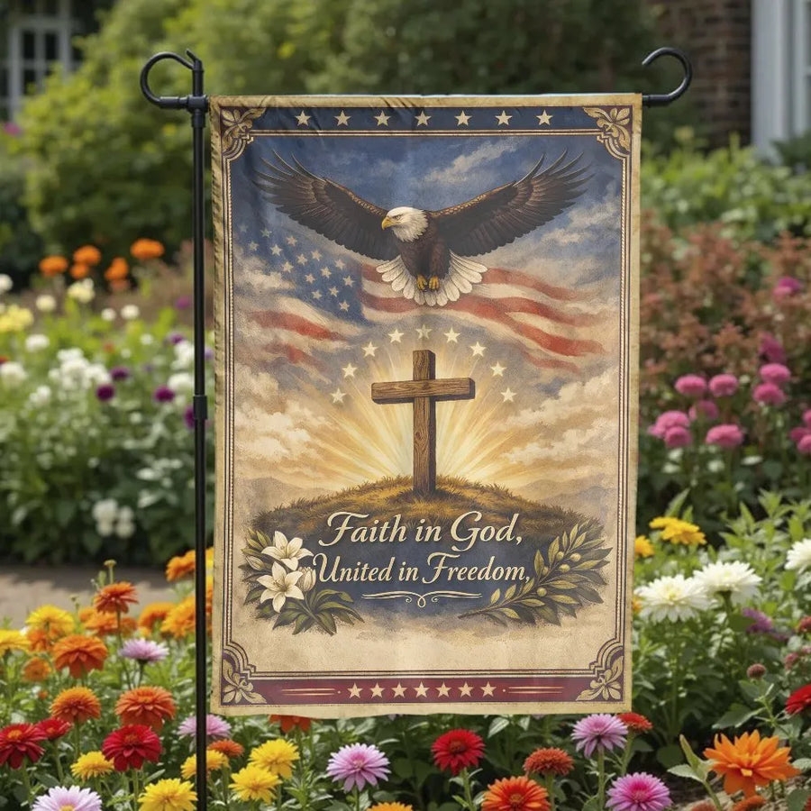 Patriotic Christian Garden Flag | American Eagle and Cross Design | Premium Weather-Resistant Fabric | Outdoor Yard Decor Gift