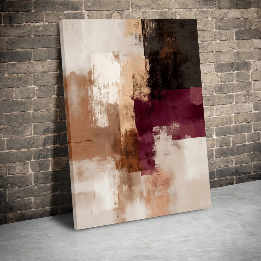 Abstract Burgundy Wall Art | Modern Brown And Beige Brushstroke Canvas | Premium Gallery-Wrapped Print | Large Minimalist Decor For Living Room