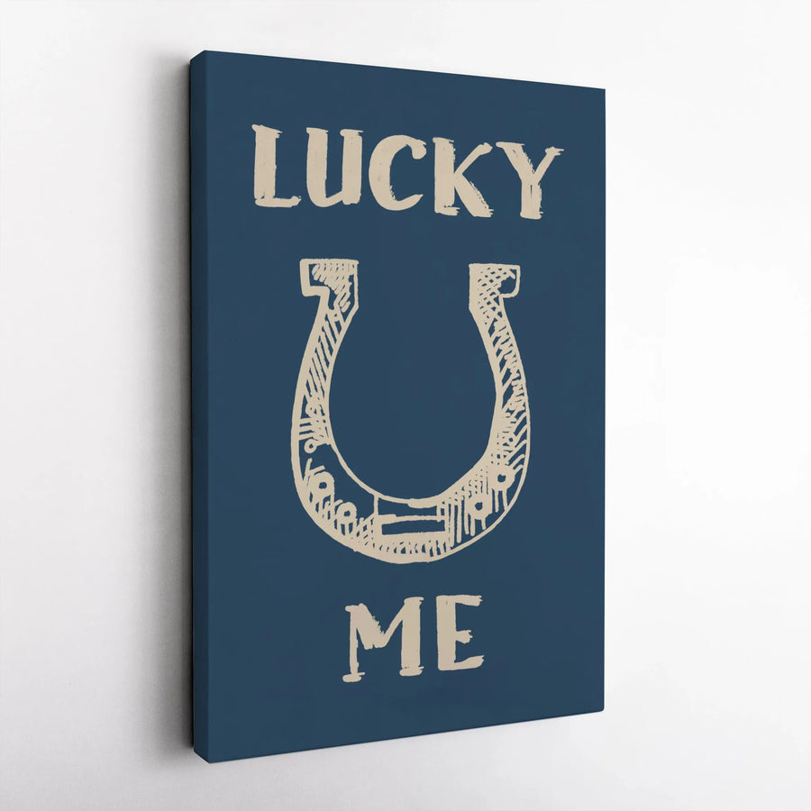 Lucky Me Horseshoe Wall Art | Minimalist Luck Symbol Print | Premium Gallery Wrapped Canvas | Positive Home Decor Gift for Good Vibes