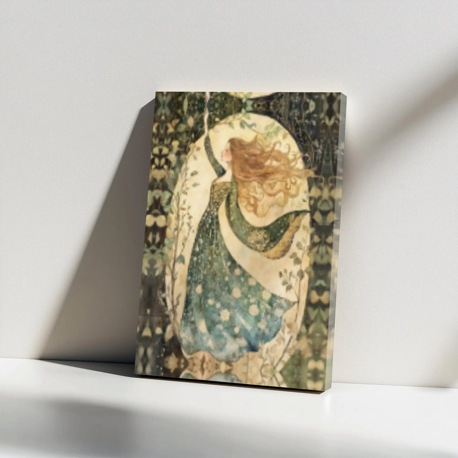 Art Nouveau Wall Art Canvas | Ethereal Forest Woman Portrait | Premium Gallery Wrap Print | Whimsical Home Decor Gift