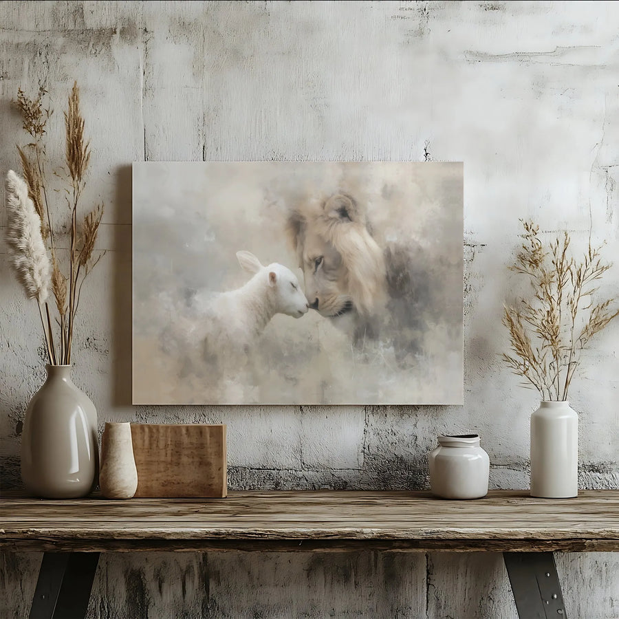 Lion and Lamb Wall Art | Christian Religious Canvas Print | Premium Gallery Wrap Decor | Inspirational Biblical Home Gift