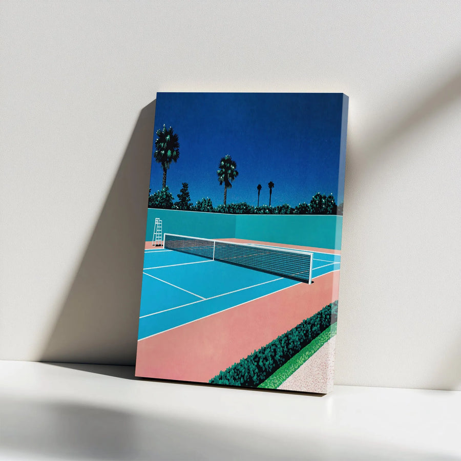 Tennis Court Wall Art | Retro Palm Springs Style Print | Premium Gallery Wrapped Canvas | Sporty Home Decor Gift for Tennis Lovers