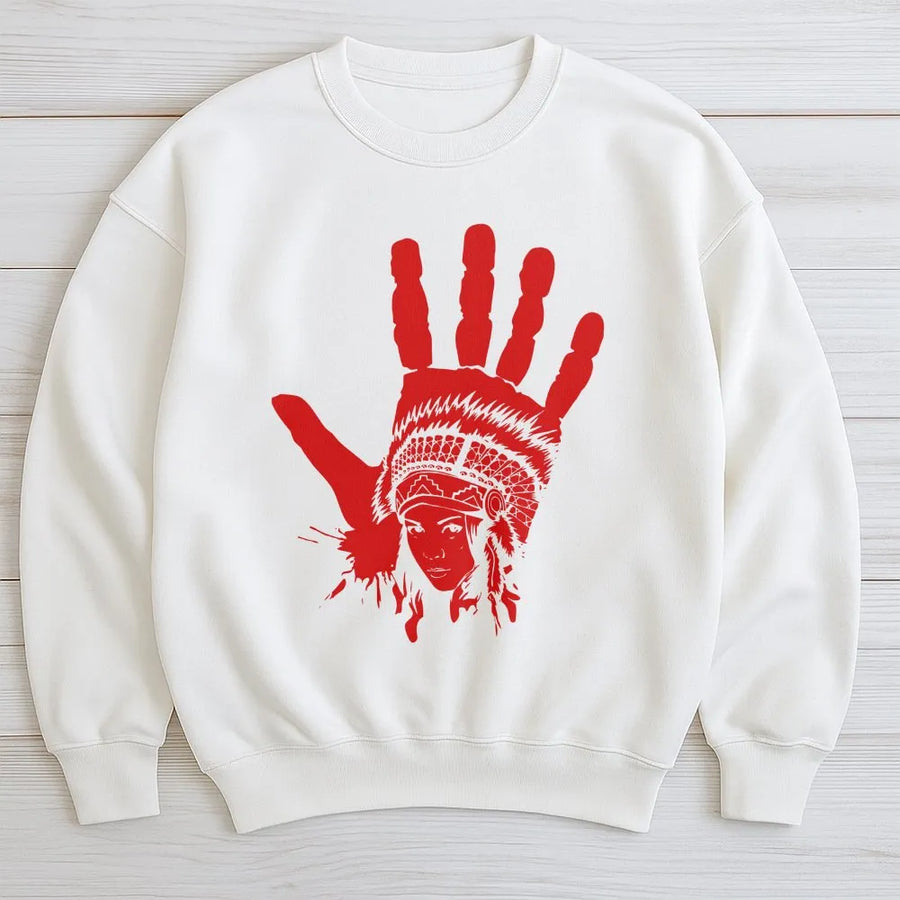 MMIW Red Hand Sweatshirt | Native American Awareness Symbol | Premium Unisex Cotton Blend | Indigenous Rights Advocacy Gift