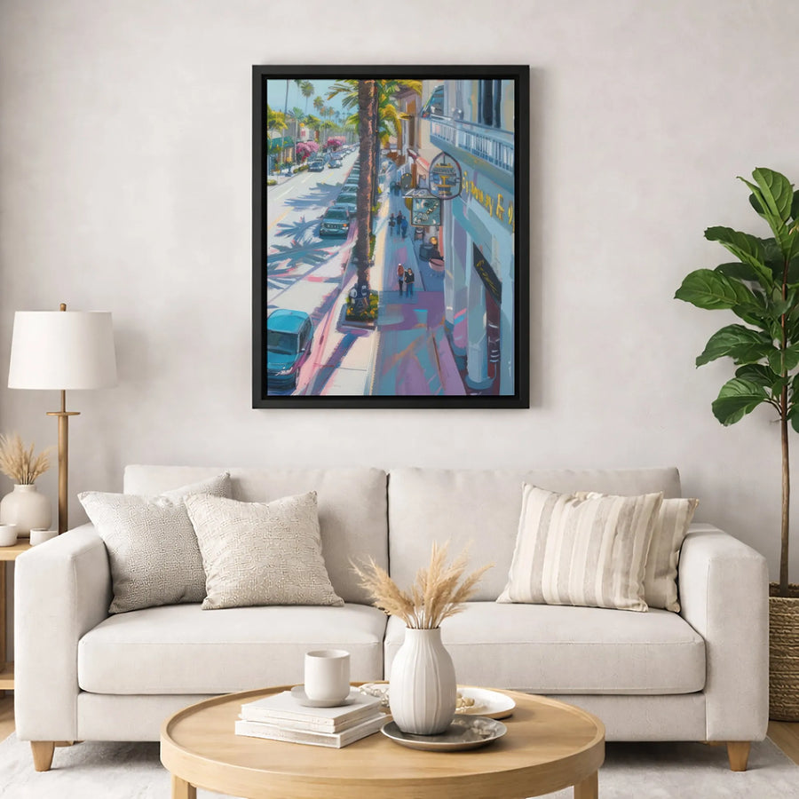 California City Street Canvas Art | Palm Tree Impressionist Oil Painting Style | Gallery Wrapped 1.25 Inch Profile | Premium Wall Decor For Home Office