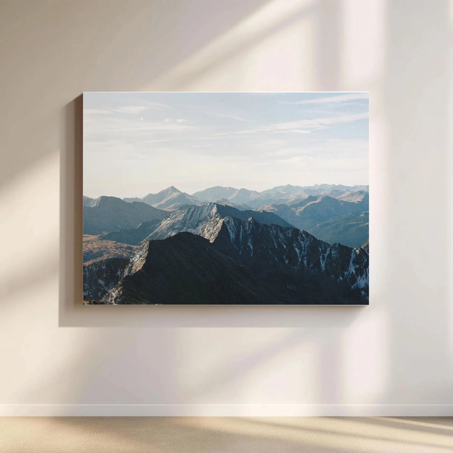 Mountain Landscape Canvas Wall Art | Snow-Capped Peaks Panoramic Print | 1.25 Inch Gallery Wrap | Modern Nature Decor for Living Room Office