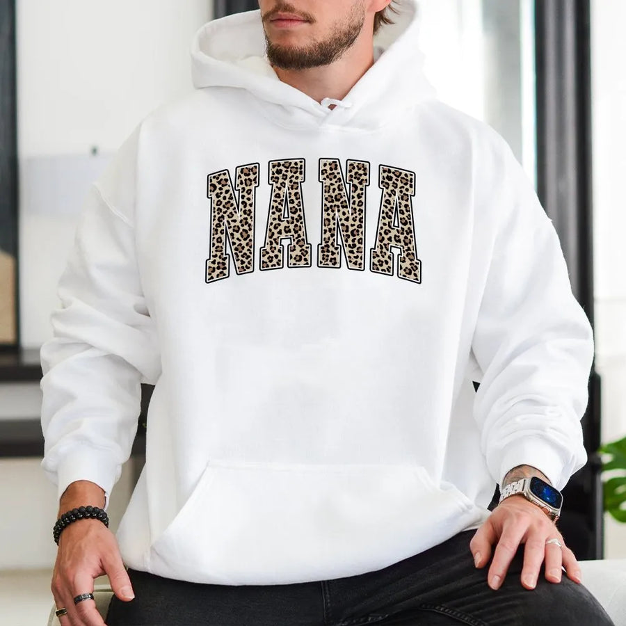 Leopard Nana Hoodie | Collegiate Varsity Font Graphic Tee | Soft Cotton | Unique Gift for Grandma