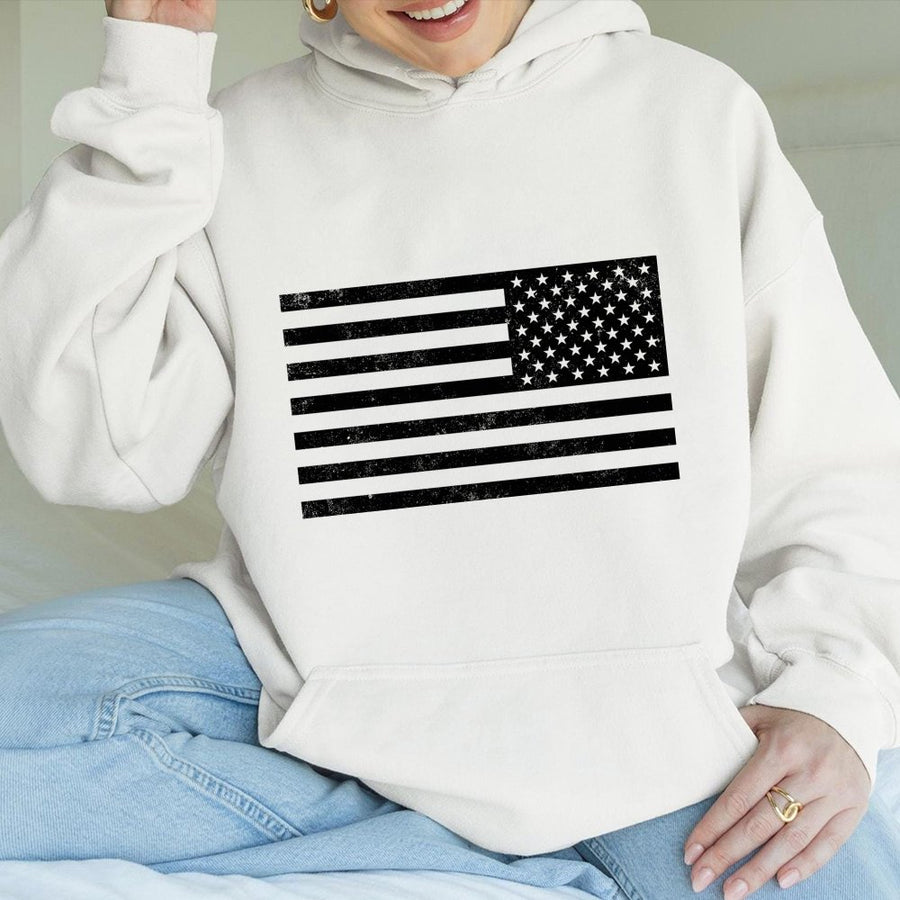 Distressed American Flag Hoodie | Vintage Gold USA Graphic | Premium Cotton Blend | Patriotic Gift for Men and Women