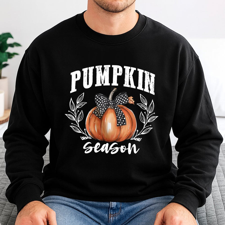 Pumpkin Season Sweatshirt | Coquette Aesthetic Bow Design | Soft Cotton Blend Fall Apparel | Trendy Autumn Crewneck Gift for Her