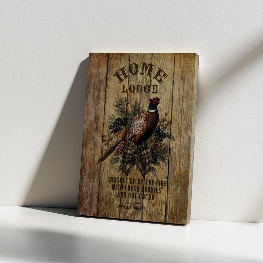 Pheasant Lodge Wall Art | Rustic Farmhouse Cabin Decor | Gallery Wrapped Canvas | Cozy Winter Home Gift
