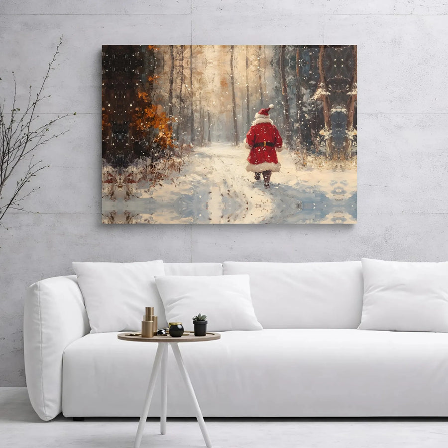 Santa Claus in Snowy Forest Canvas Print | Impressionist Holiday Wall Art | Premium Gallery Wrapped Decor | Festive Christmas Home Decor Gift
