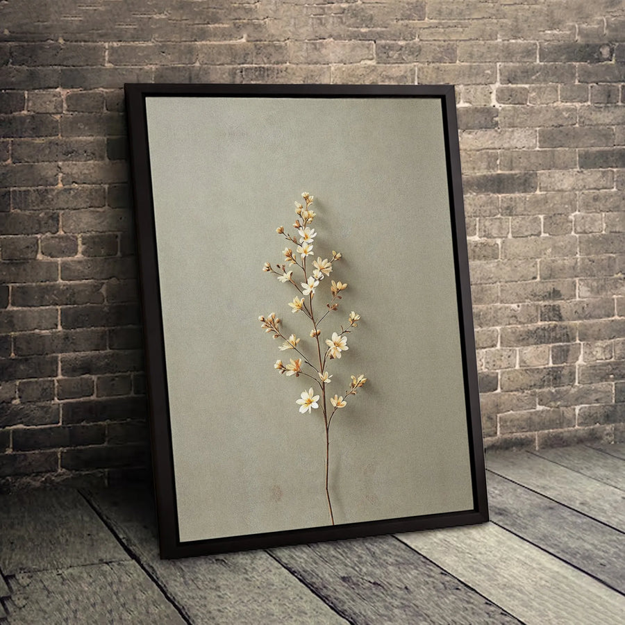 Minimalist Botanical Canvas Wall Art | White Floral Branch on Sage Green | Premium Gallery Wrap Print | Modern Home & Office Decor Gift