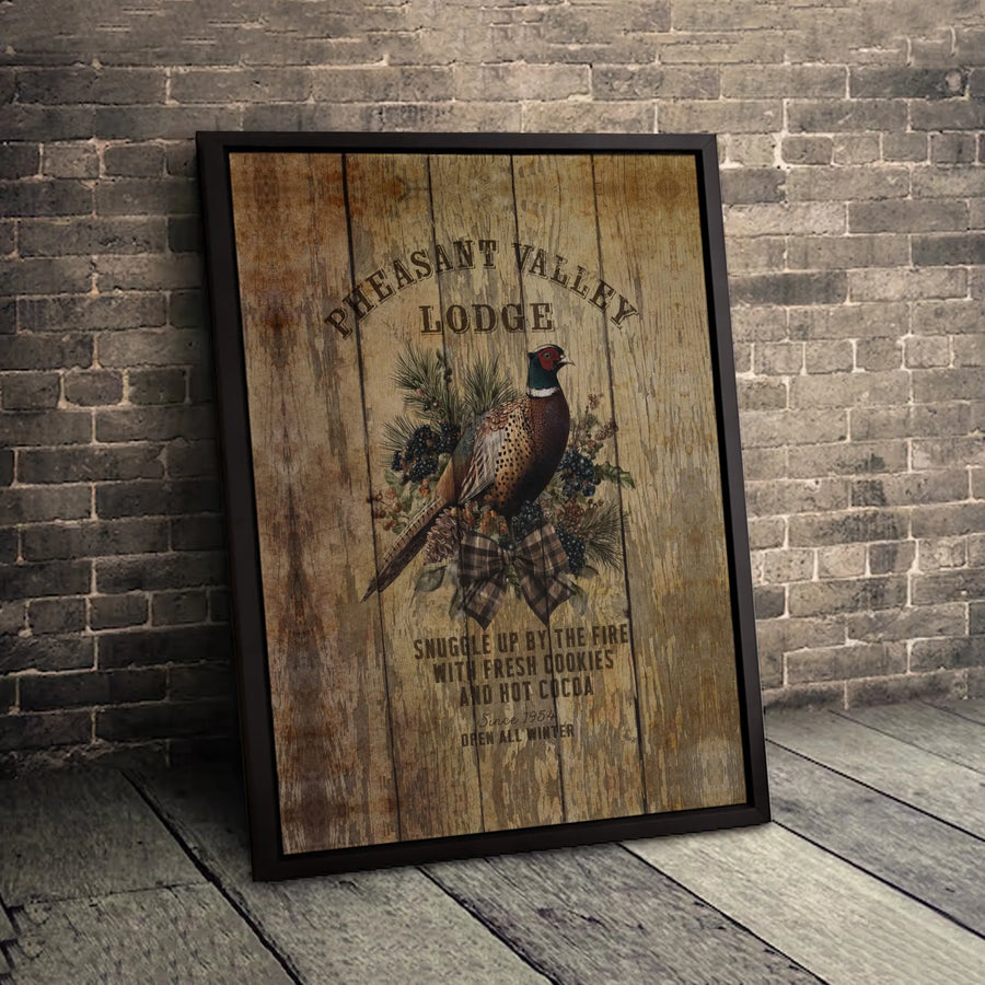 Pheasant Valley Lodge Canvas Wall Art | Rustic Wildlife Cabin Decor | Premium Fade-Resistant Print | Cozy Winter Home Gift