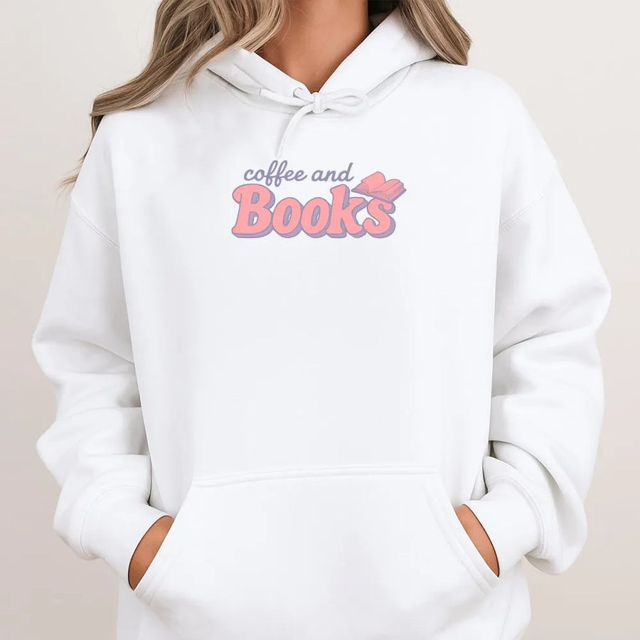Books and Coffee Hoodie | Retro Bookworm Graphic Crewneck | Premium Cotton Blend | Gift for Reader and Book Lover