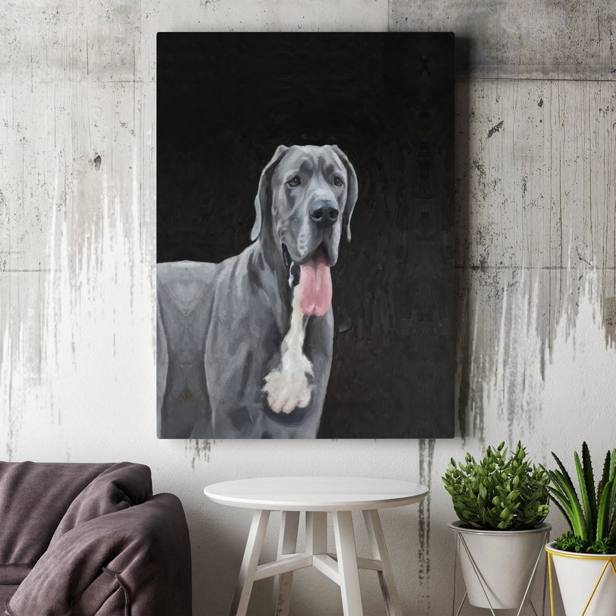 Great Dane Dog Portrait Canvas | Artistic Blue Canine Wall Art | Premium Gallery Wrapped Print | Unique Dog Lover Gift