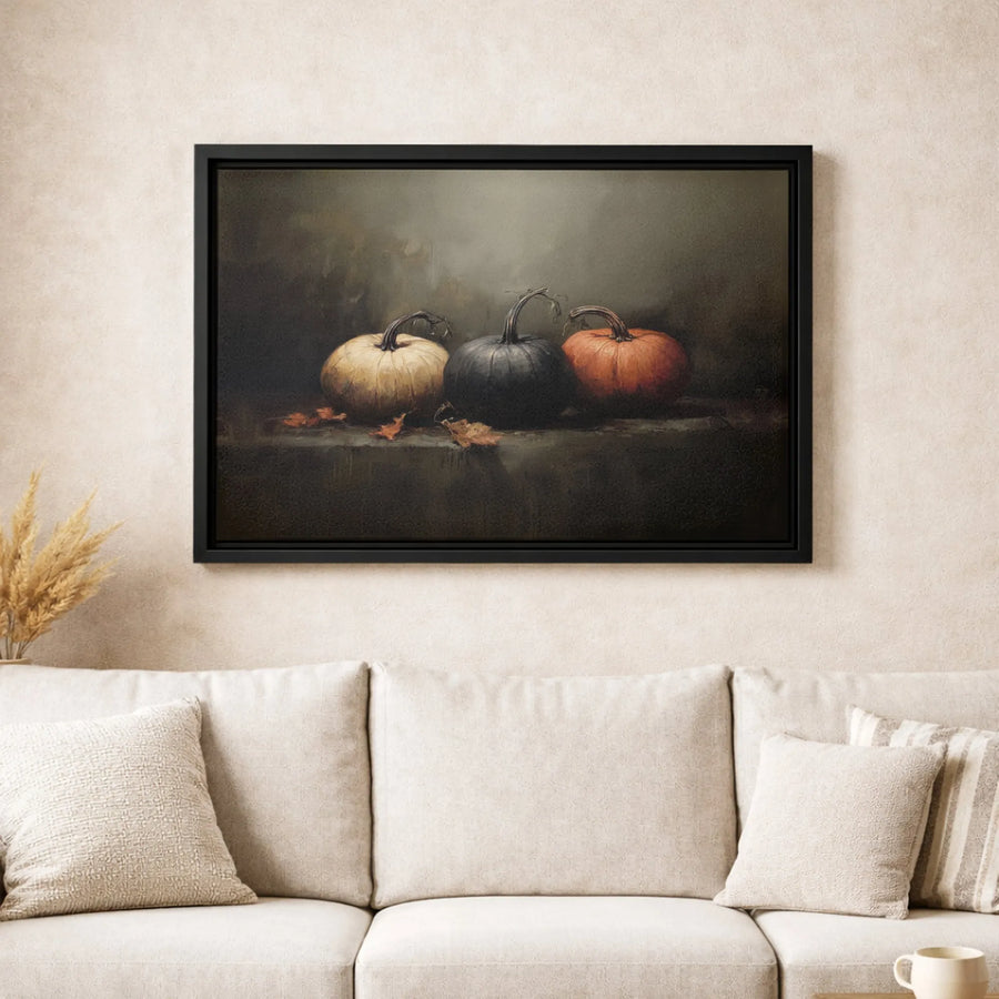 Moody Pumpkin Still Life Canvas | Rustic Autumn Harvest Fine Art | 1.25-Inch Gallery Wrap | Seasonal Fall Home Decor Gift
