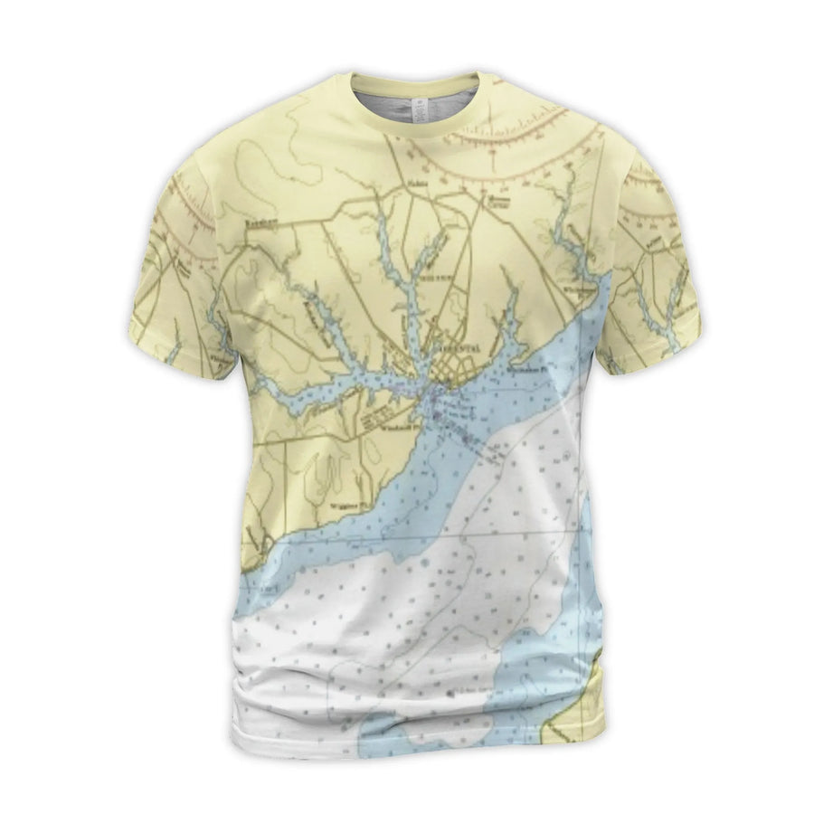 Nautical Map 3D T-Shirt | Oriental Vintage Chart Graphic | Premium Jersey Stretch Fabric | Gift for Sailors and Coastal Lovers