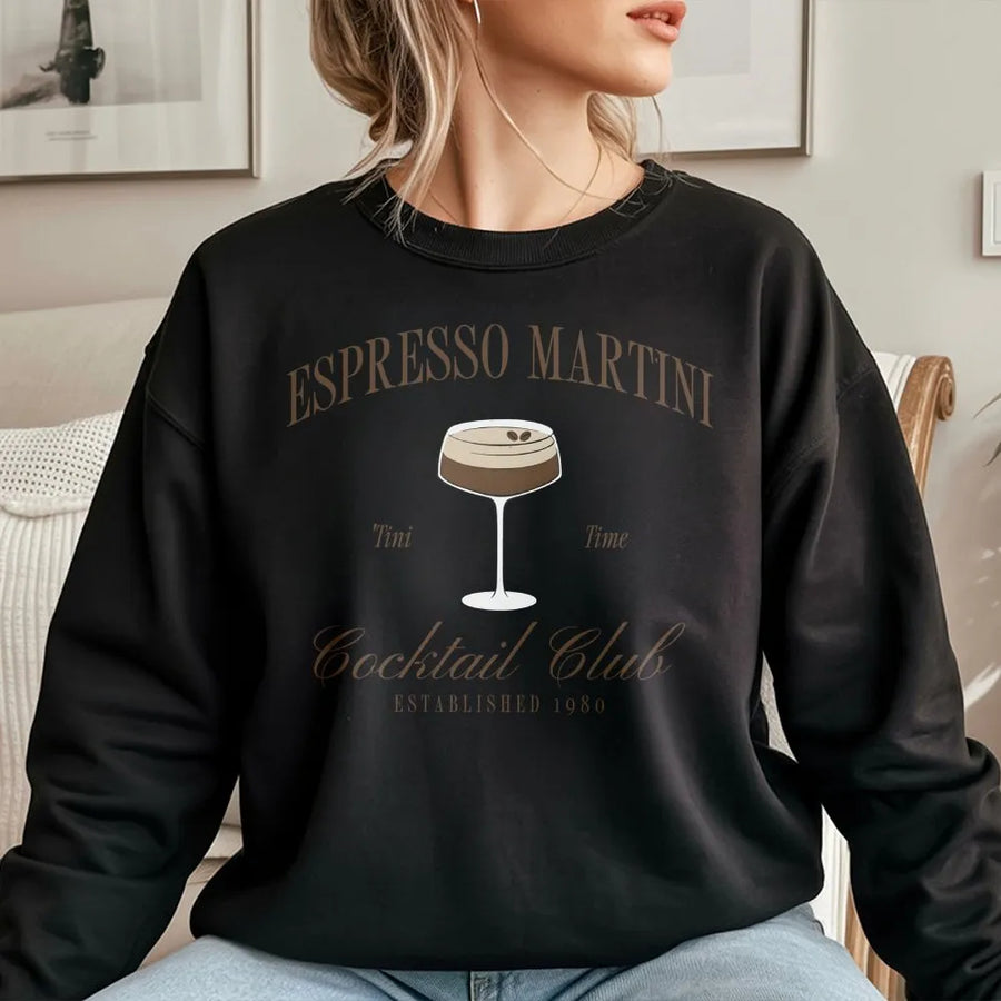Espresso Martini Sweatshirt | Retro Cocktail Club Graphic Print | Premium Cotton Blend Crewneck | Trendy Gift For Coffee And Cocktail Lovers