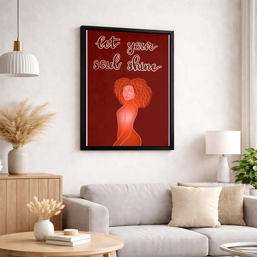 Black Woman Wall Art | Let Your Soul Shine Motivational Quote | Premium Gallery Wrapped Canvas | Empowering Afrocentric Home Decor Gift