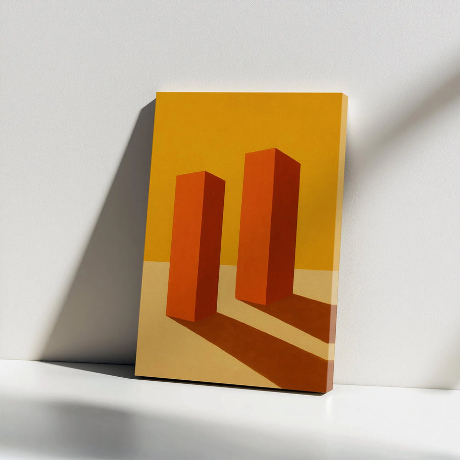 Abstract Geometric Canvas Art | Minimalist Orange Pillar Wall Decor | Premium 1.25-Inch Gallery Wrap | Modern Home Office Statement Piece