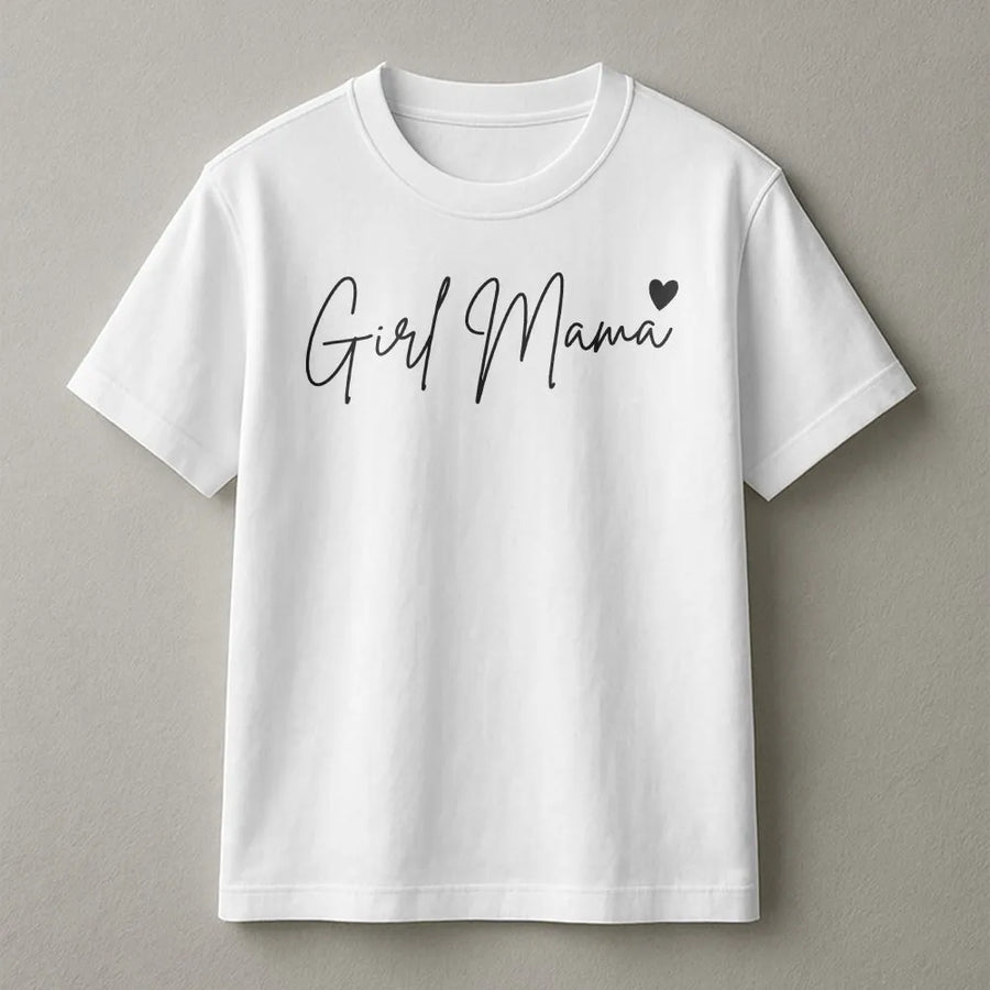 Girl Mama T-Shirt | Cursive Script with Heart Design | Cozy Cotton Blend Pullover | Premium Mothers Day Gift for New Mom