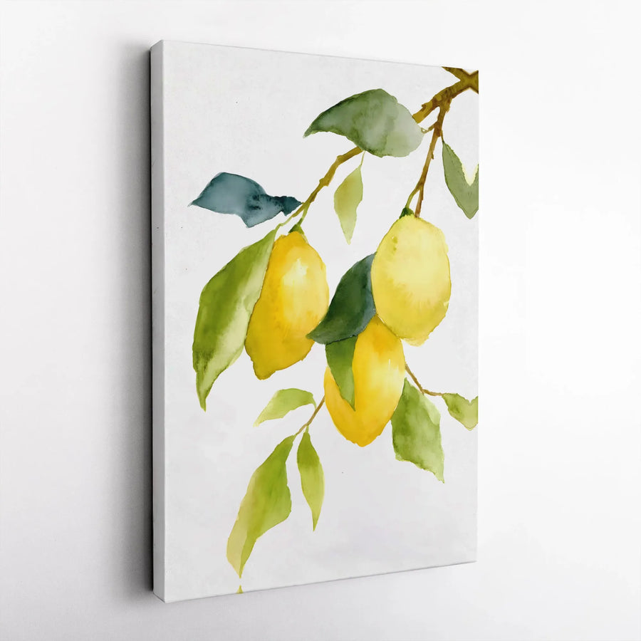 Watercolor Lemon Branch Vertical Canvas | Mediterranean Citrus Fruit Painting | 1.25in Premium Gallery Wrap | Modern Farmhouse Kitchen Wall Decor
