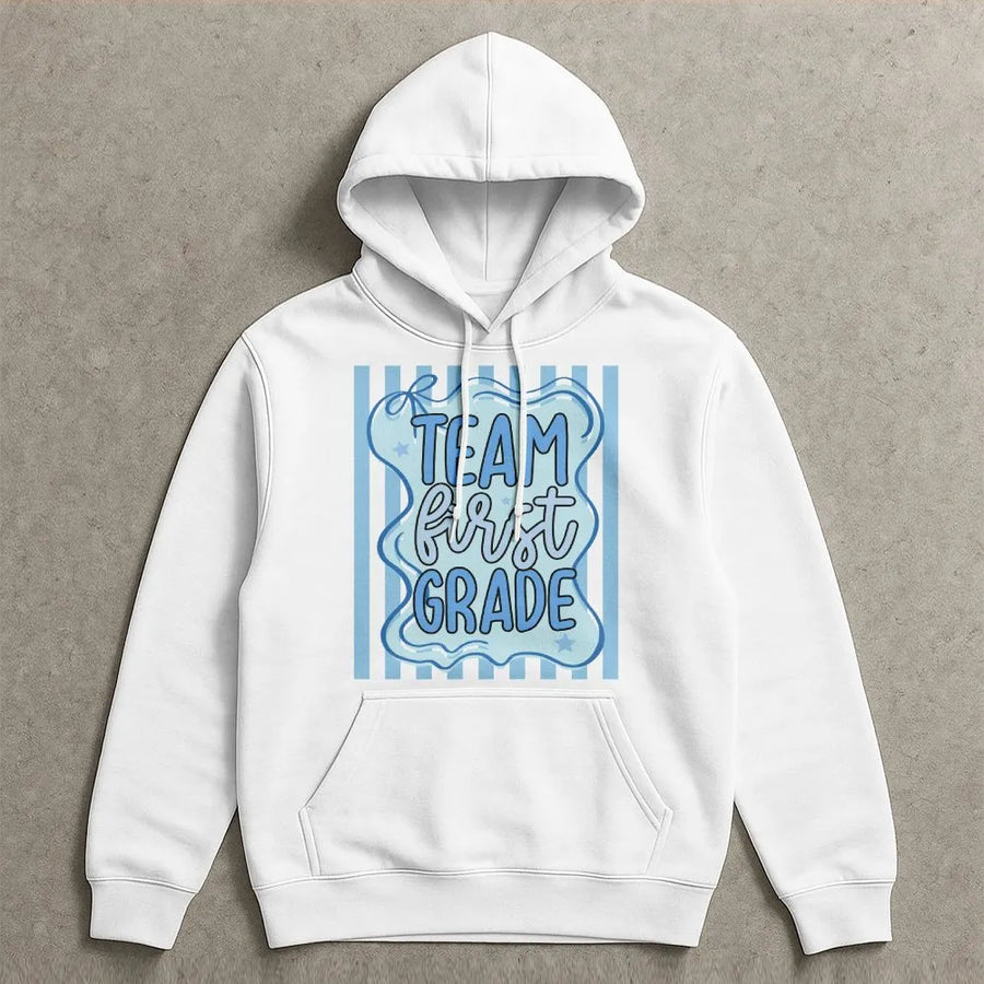 First Grade Teacher Team Shirt | Cute Back to School Striped Design | Premium Soft Cotton Tee | Gift for Elementary Teacher Squad