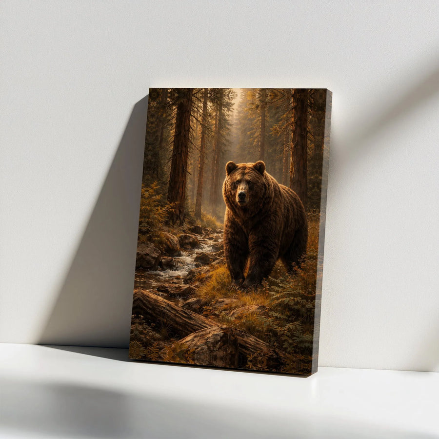 Grizzly Bear Canvas Wall Art | Majestic Forest Wildlife Print | Premium Fade-Resistant Gallery Wrap | Rustic Nature Decor for Home or Cabin