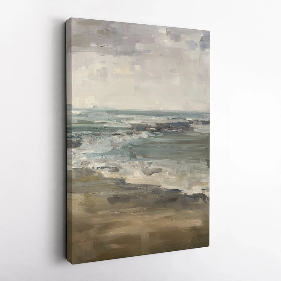 Abstract Seascape Canvas Wall Art | Moody Beach Painting Print | Premium Gallery Wrapped Canvas | Modern Coastal Living Room Decor