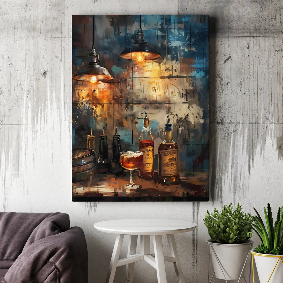 Whiskey Bar Canvas Wall Art | Industrial Pub Scene Painting | Premium Fade-Resistant Print | Man Cave Decor Gift for Him