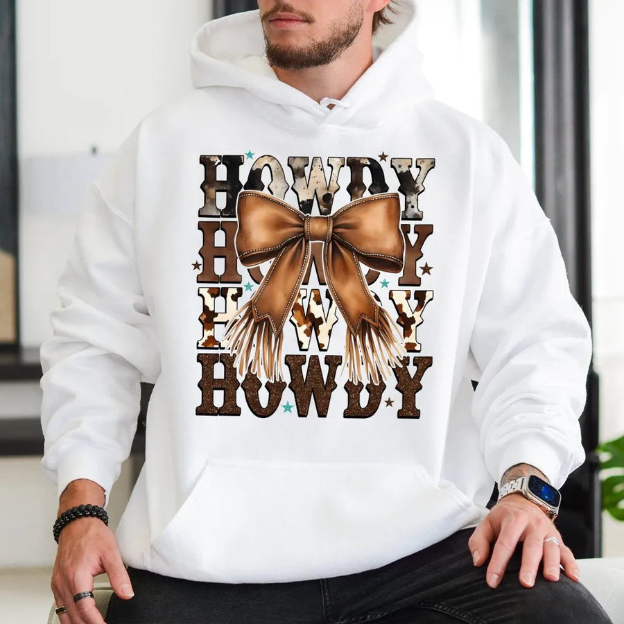 Howdy Cowgirl Hoodie | Western Coquette Bow Graphic | Premium Cotton Blend | Gift for Country Music Fans