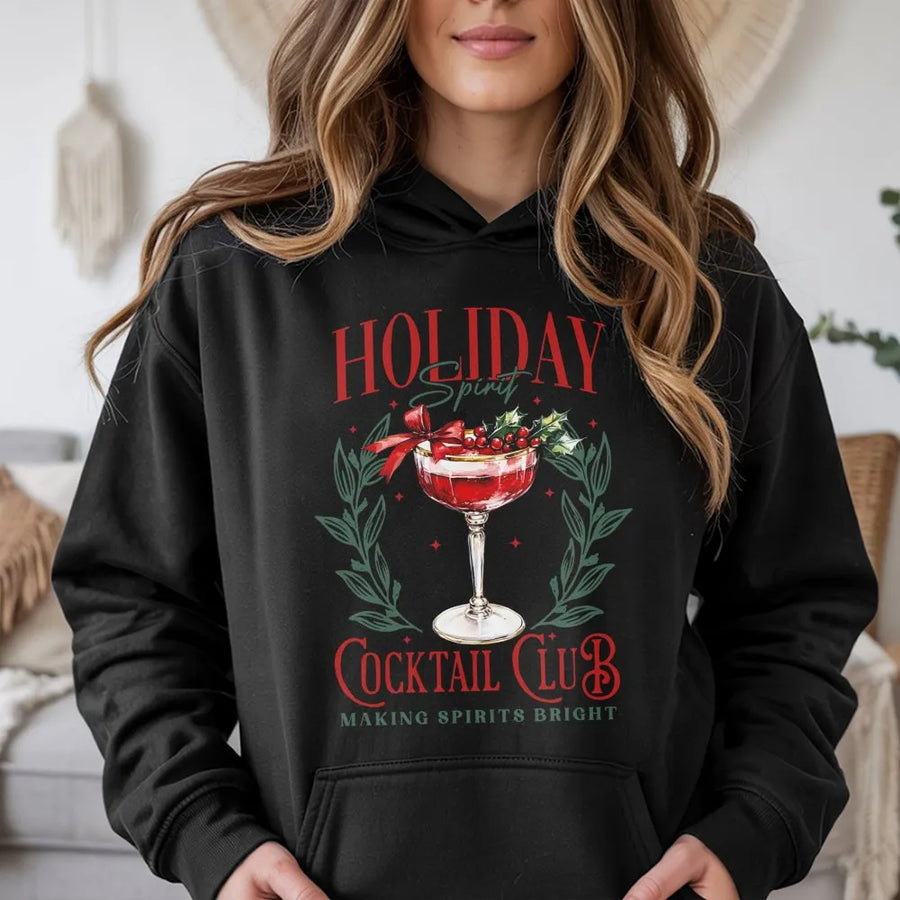 Holiday Cocktail Hoodie | Festive Christmas Drink Design | Premium Cotton Blend Fleece | Cozy Winter Party Gift for Women and Men