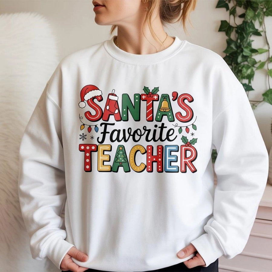 Santa's Favorite Teacher Sweatshirt | Holiday Classroom Graphic | Premium Cotton Blend | Funny Christmas Gift for Teachers