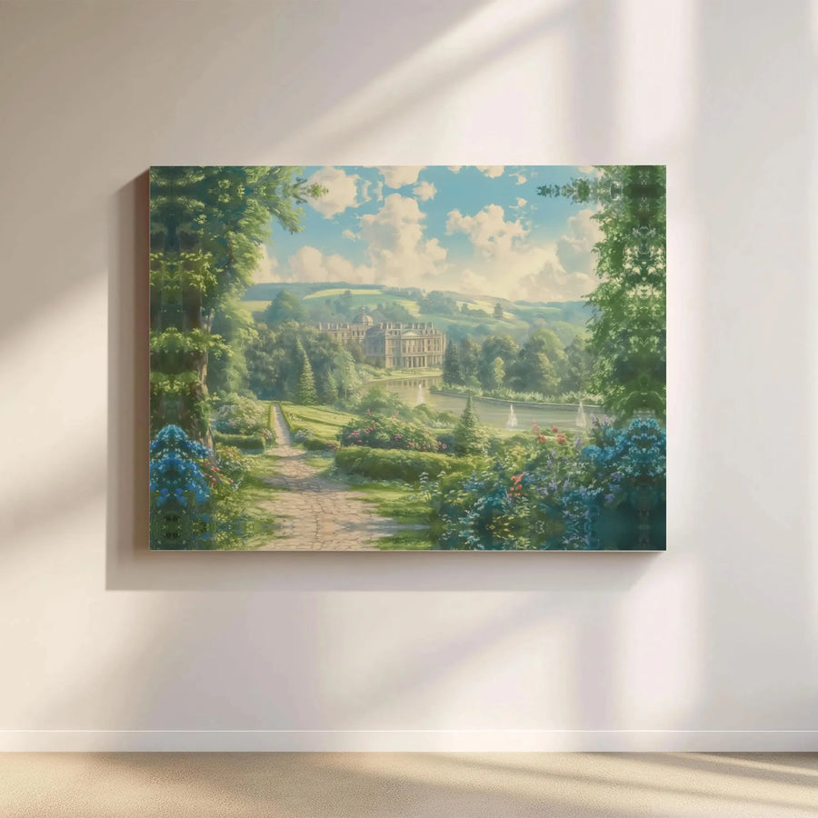 English Manor Landscape Canvas Print | Lush Garden Estate Art | Premium Fade-Resistant Gallery Wrap | Elegant Home Decor Wall Art